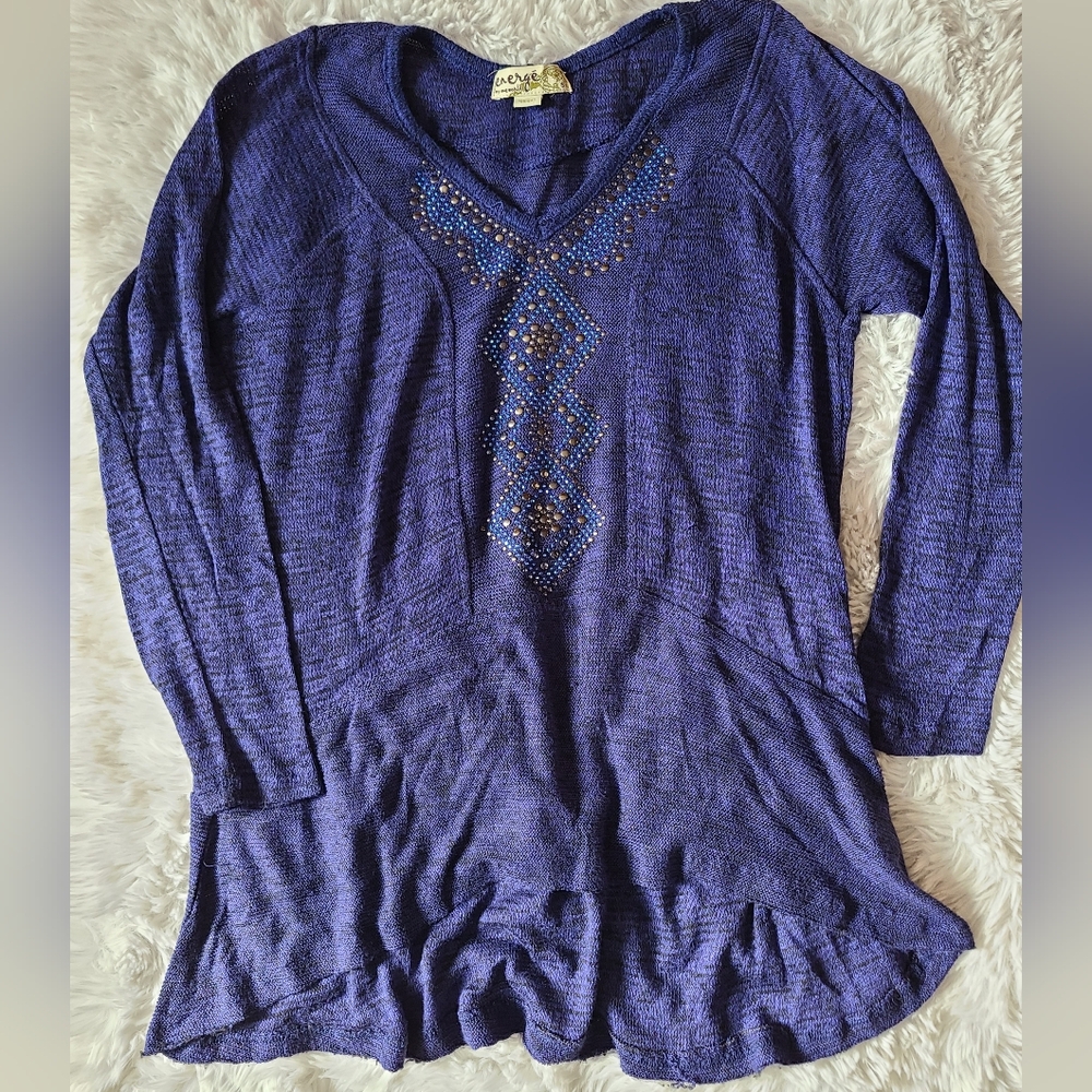 Cato Deep Blue Beaded Tunic